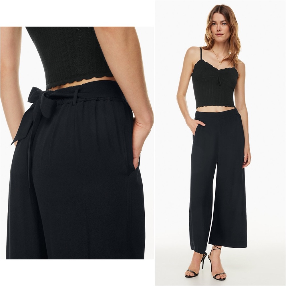 Aritzia Black Wide Leg Trousers with Bow Detail